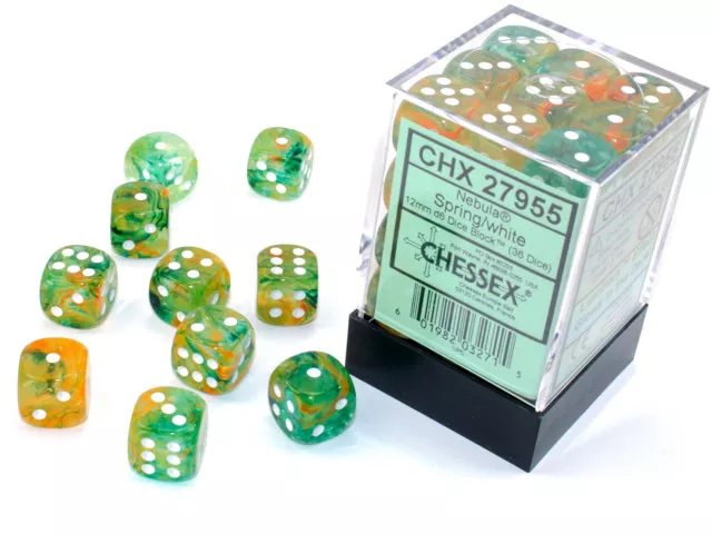 Nebula Spring/White Luminary 12mm d6 Dice Block (36 dice)