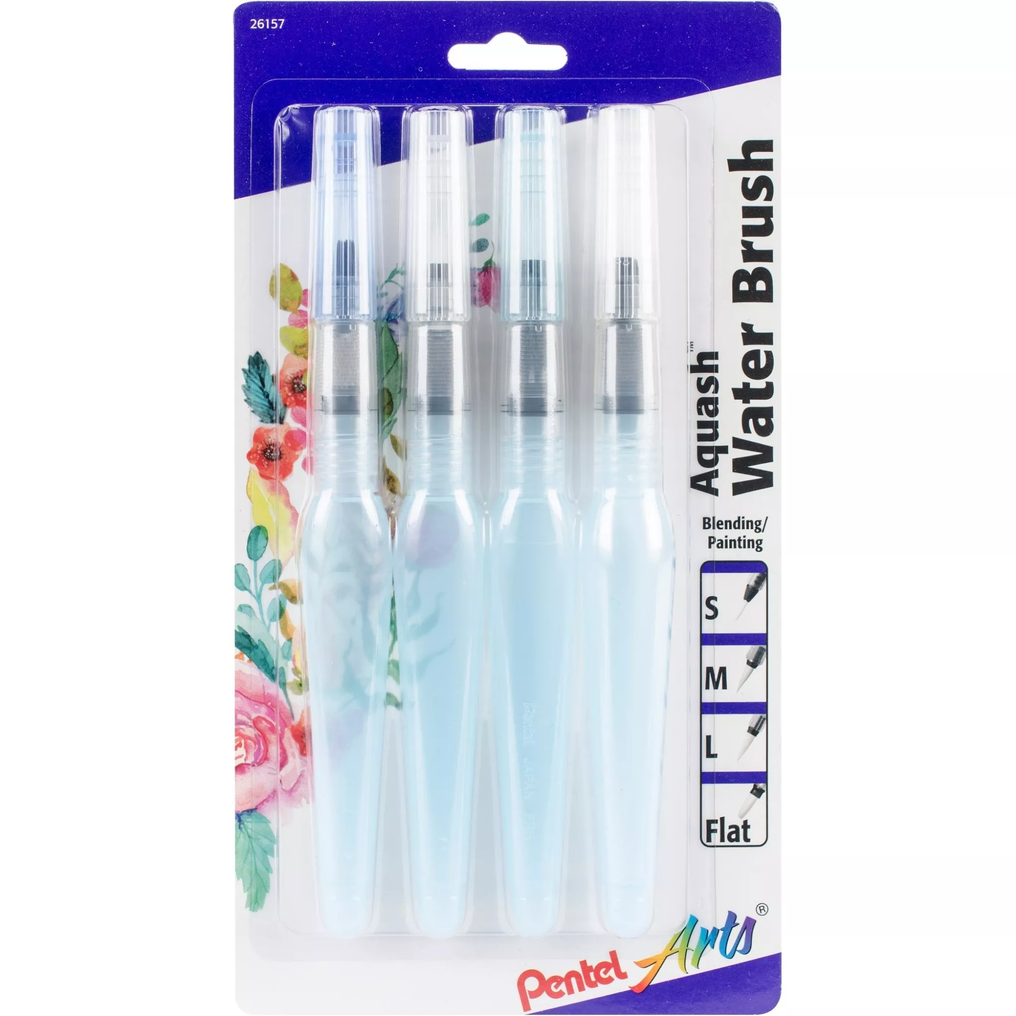 Pentel Arts Aquash Water Brush Assorted Tips 4-Pk