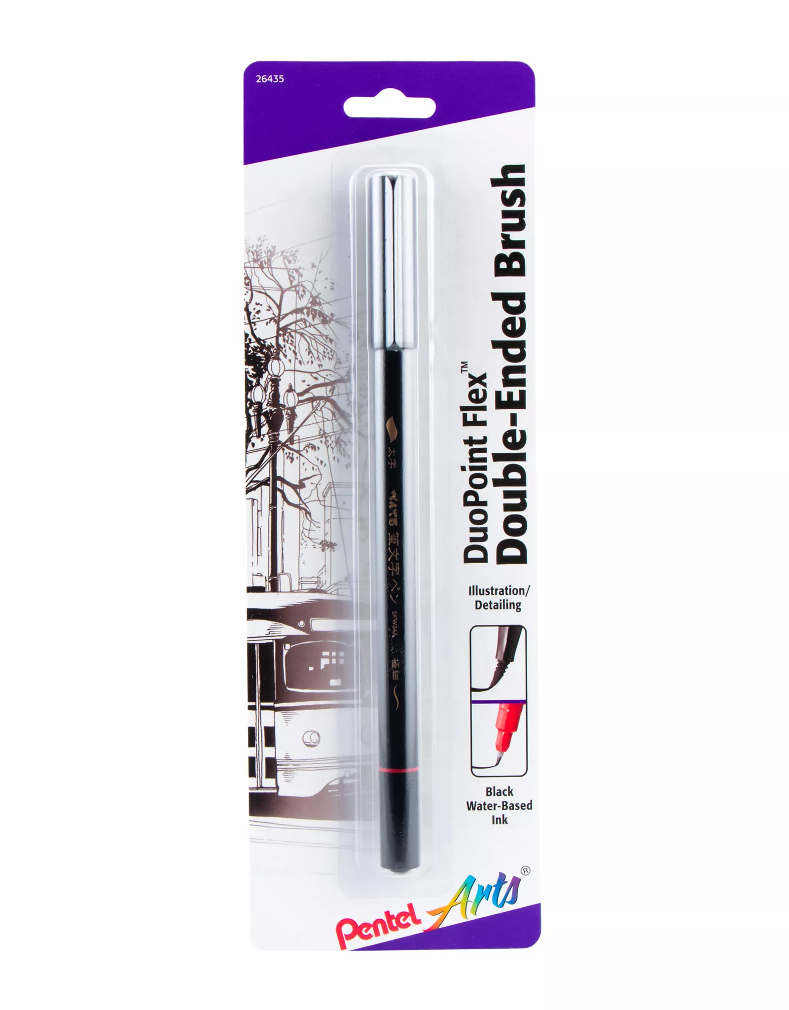 Pentel Arts DuoPoint Flex Double Ended Brush Black Ink