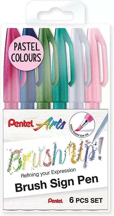 Pentel Brush Sign Pen Pastel Colours 6 set