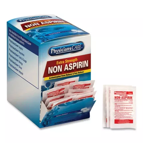 PhysiciansCare 90016-002 Extra-Strength Acetaminophen Tablets, Two-Pack, 50 Packs/Box