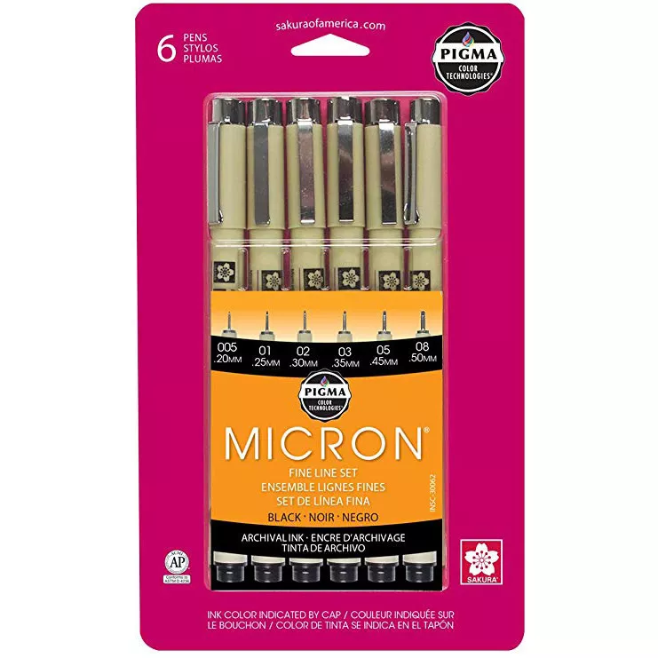 Pigma Micron Pens, Sets - Black Ink, 6-Pen Set
