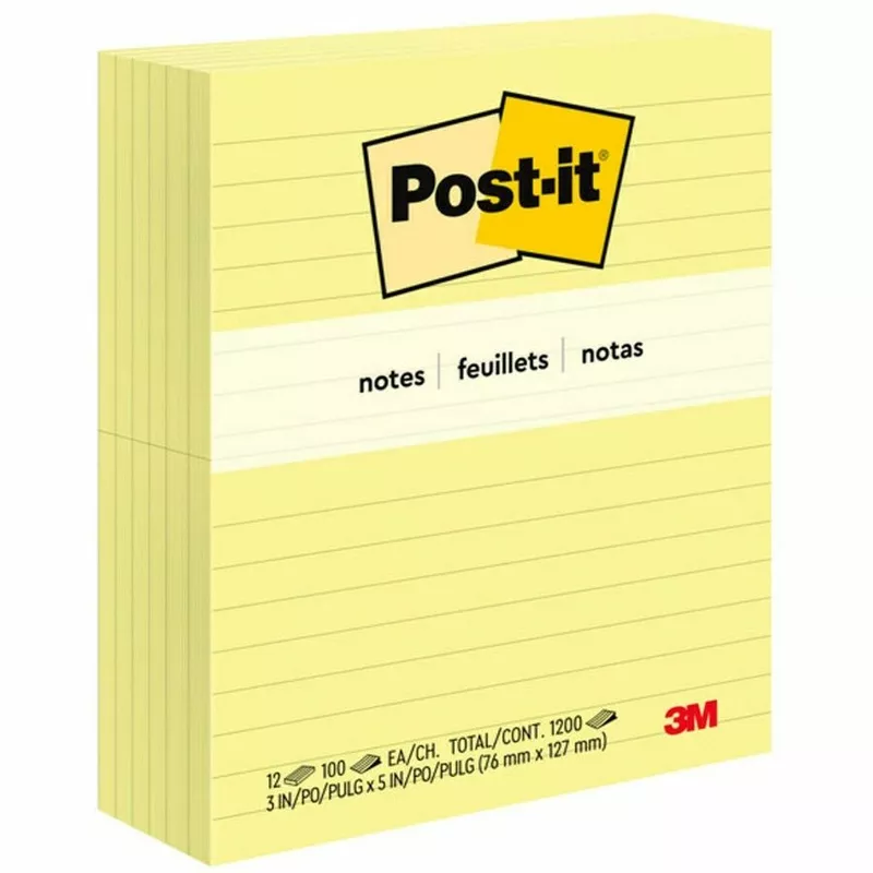 Post-it Lined Notes, Canary Yellow, 35, 12 Pads, 1200 Sheets (635)
