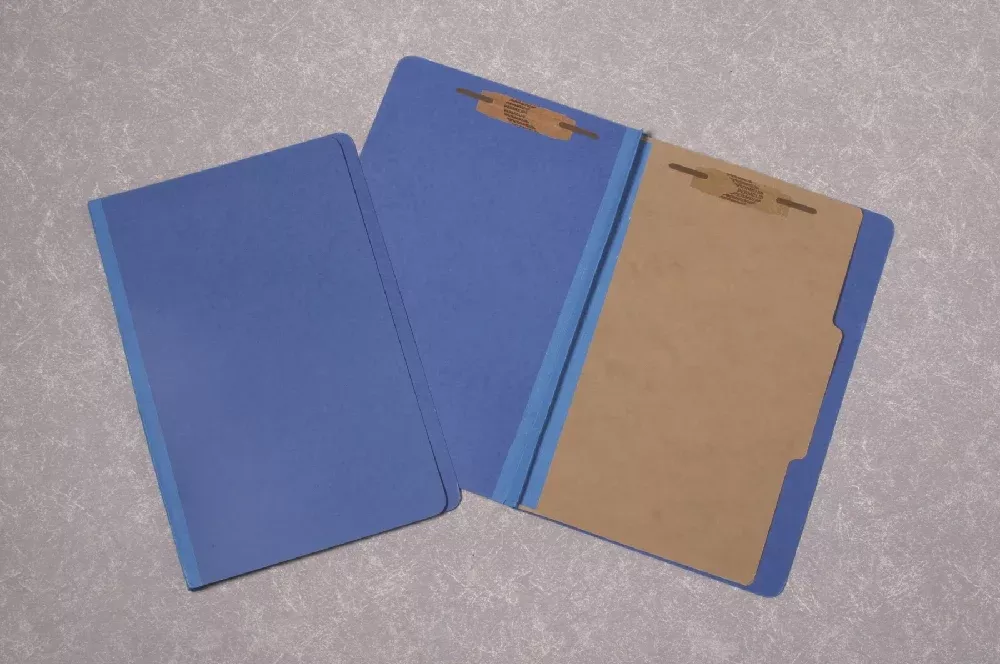 Pressboard Classification Folder, 1 Divider, 4 Part, Legal, Dark Blue