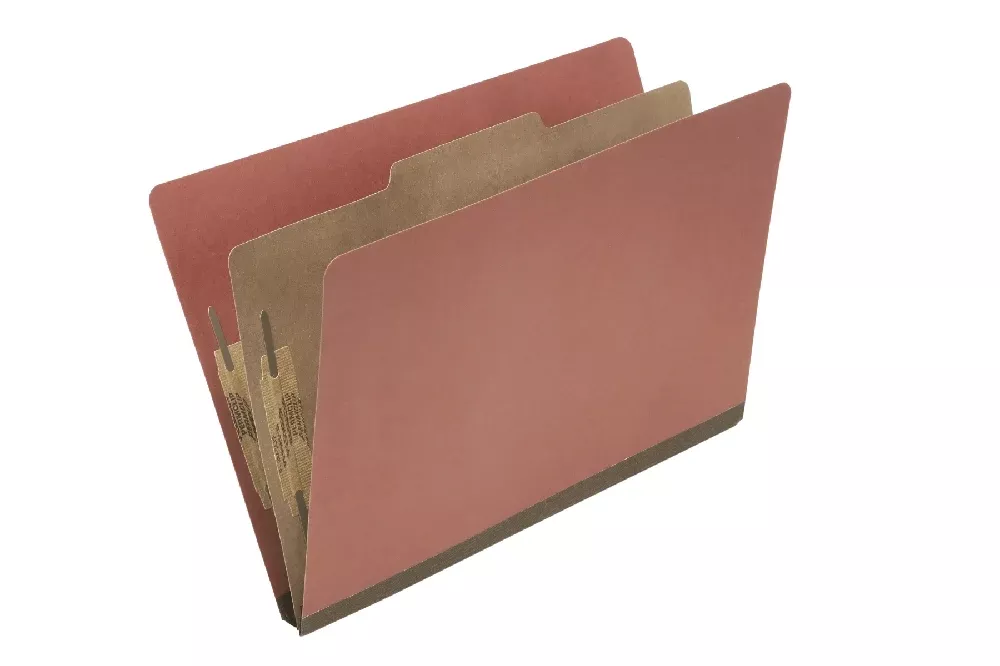 Pressboard Classification Folder, 1 Divider, 4 Part, Legal, Earth Red