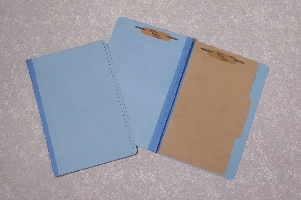 Pressboard Classification Folder, 1 Divider, 4 Part, Legal, Light Blue