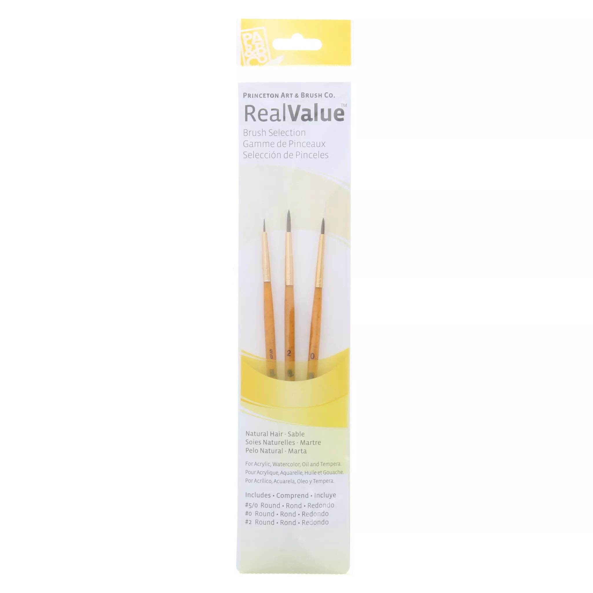 Princeton Real Value 3-Piece Natural Sable Brush Set with 3 Round Brushes