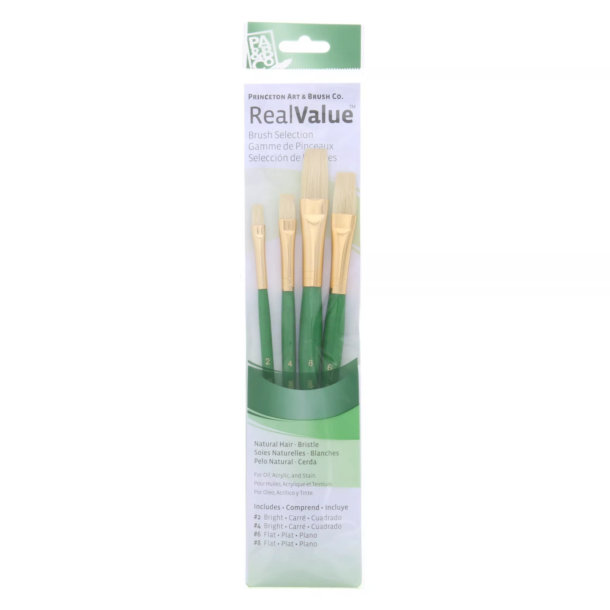 Princeton Real Value 4-Piece Natural Brush Set with 2 Bright Brushes and 2 Flat Brushes