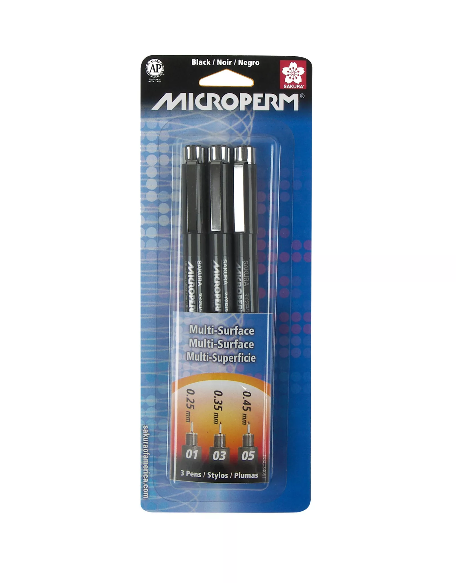 Sakura Microperm Pens, Assorted Set of 3, Black