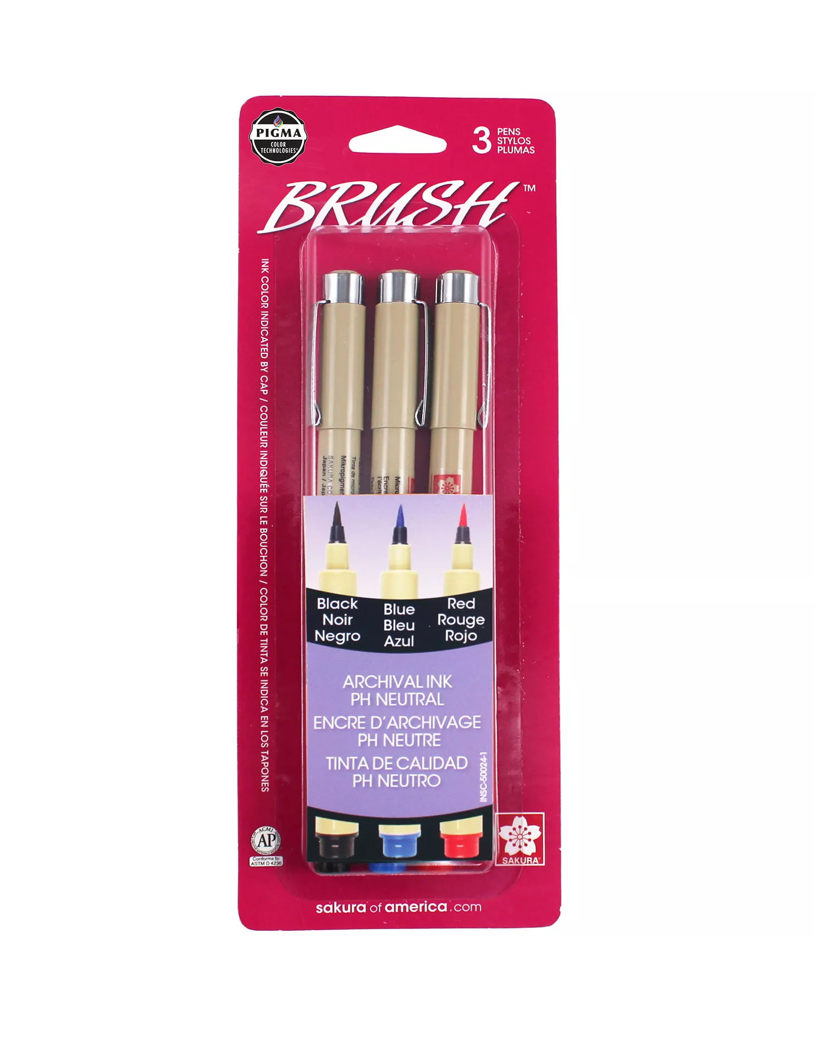 Sakura Pigma Brush Pens, Set of 3, Assorted Colors