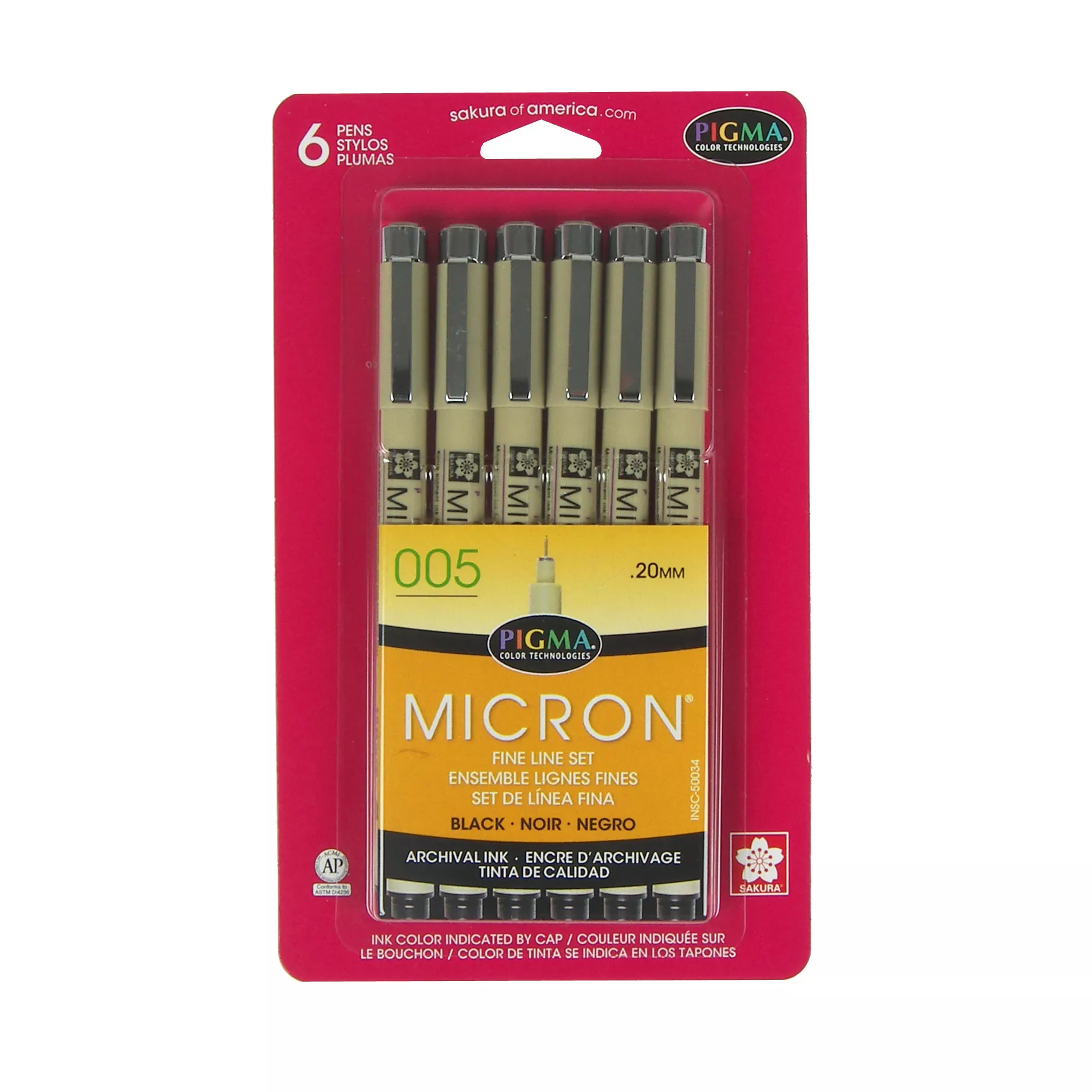 Sakura Pigma Micron 005, Extra Fine Set of 6, Black
