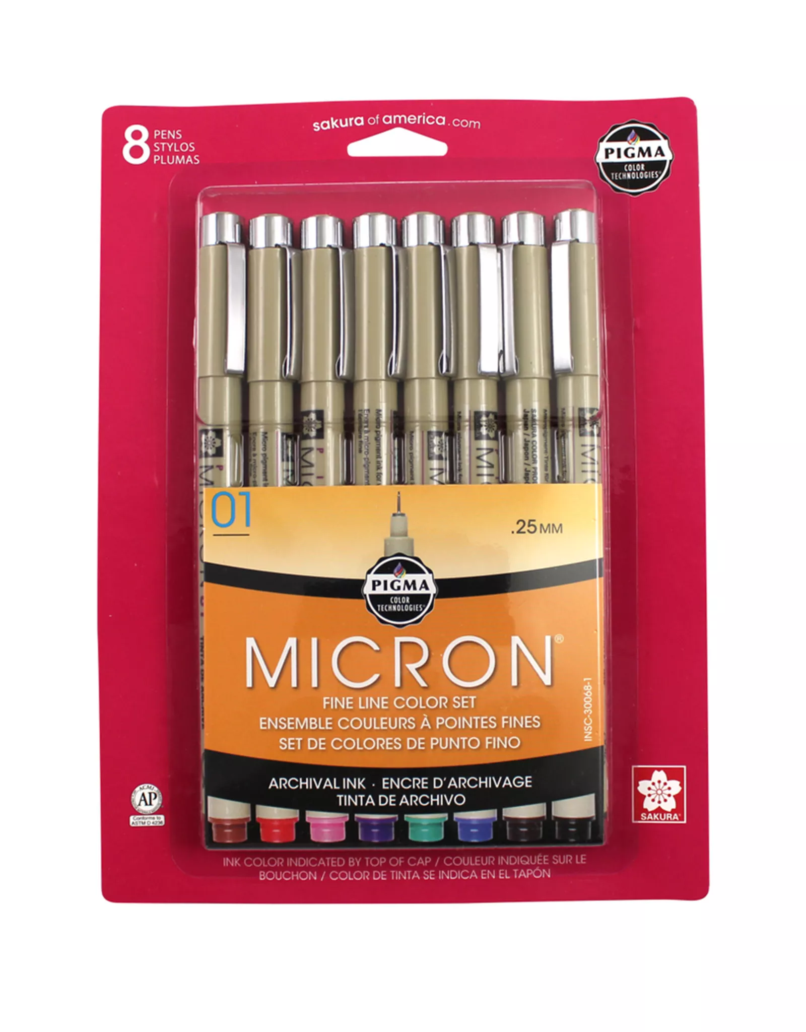 Sakura Pigma Micron 01, Fine Set of 8, Assorted Colors