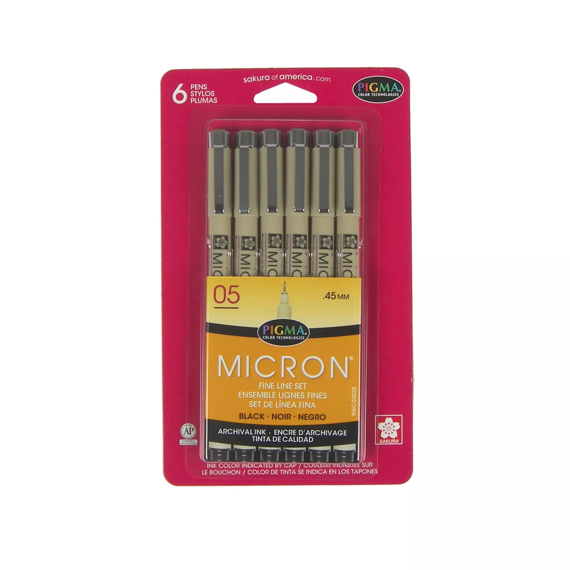 Sakura Pigma Micron 05, Fine Set of 6, Black