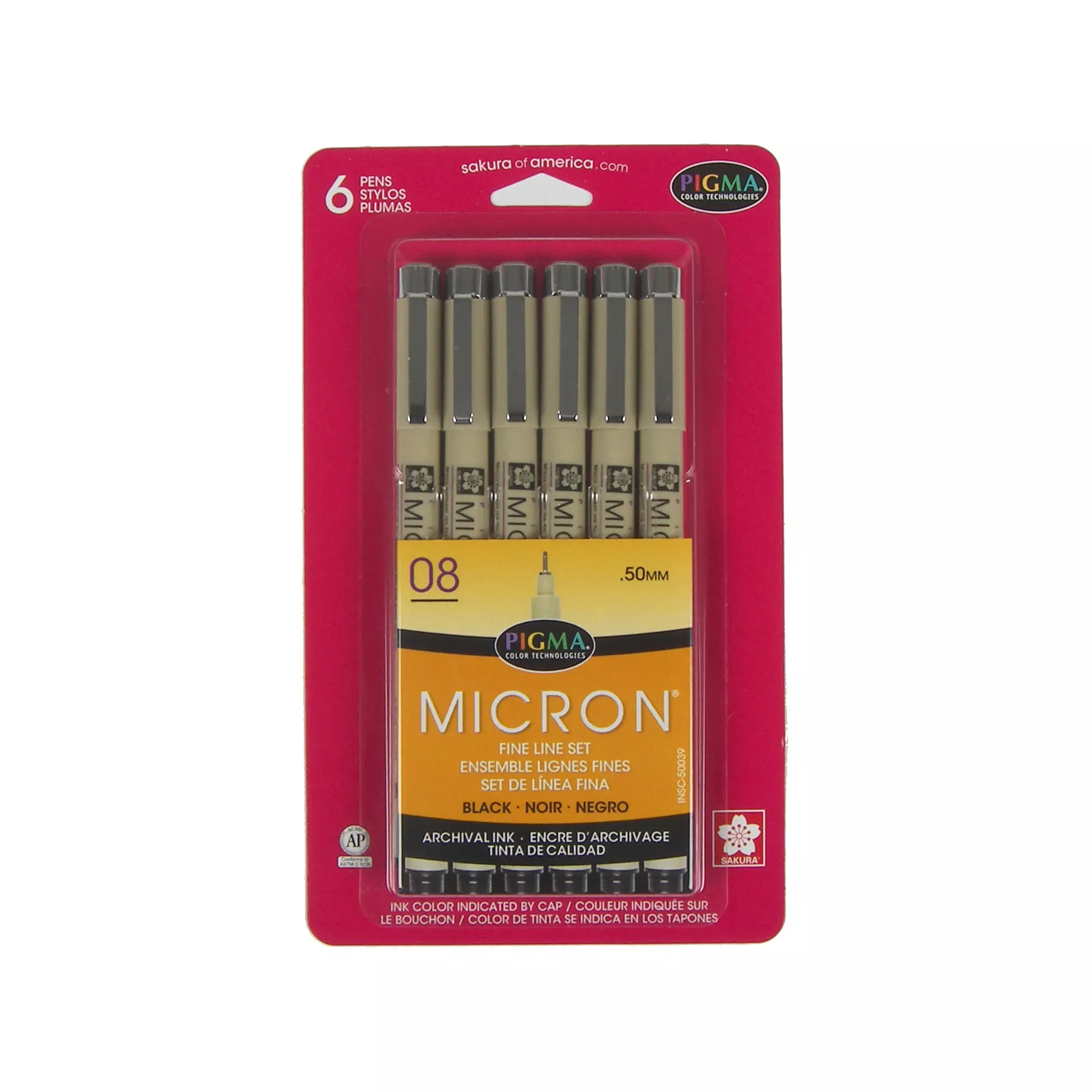 Sakura Pigma Micron 08, Bold Set of 6, Black
