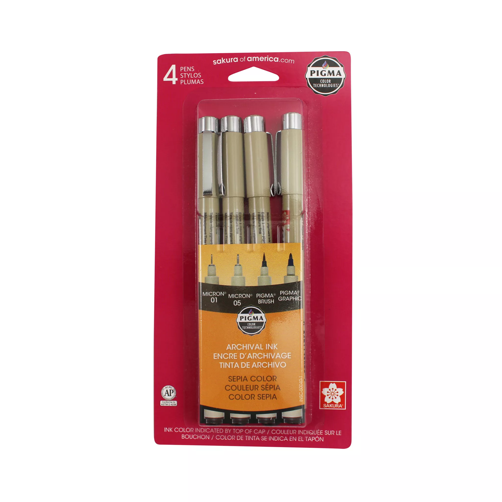 Sakura Pigma Microns, Assorted Set of 4, Sepia