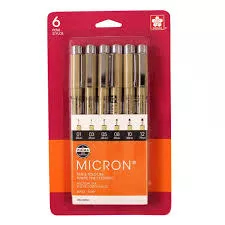Sakura Pigma Microns, Assorted Set of 6, Black