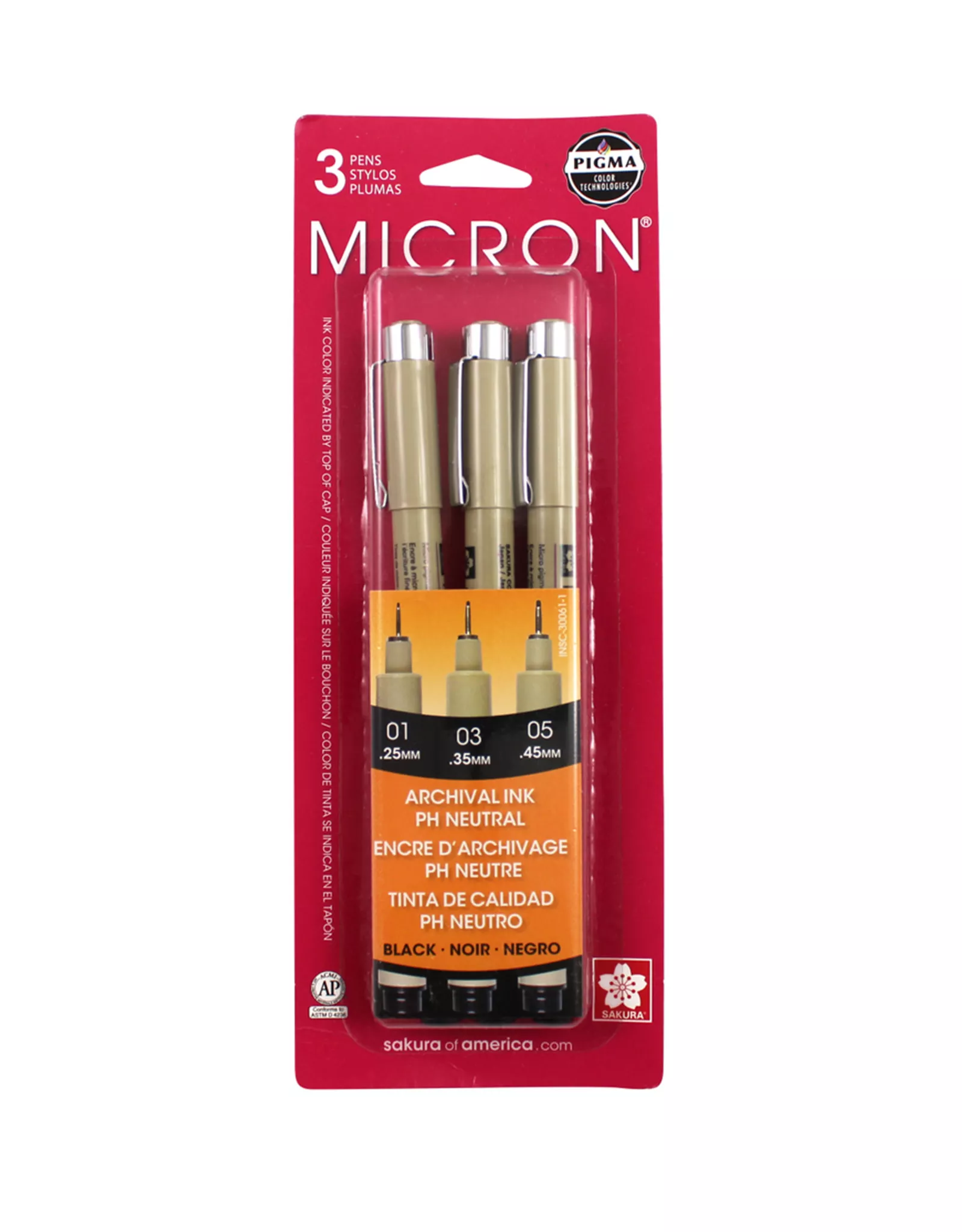 Sakura Pigma Microns, Fine Set of 3, Black (01,03,05)