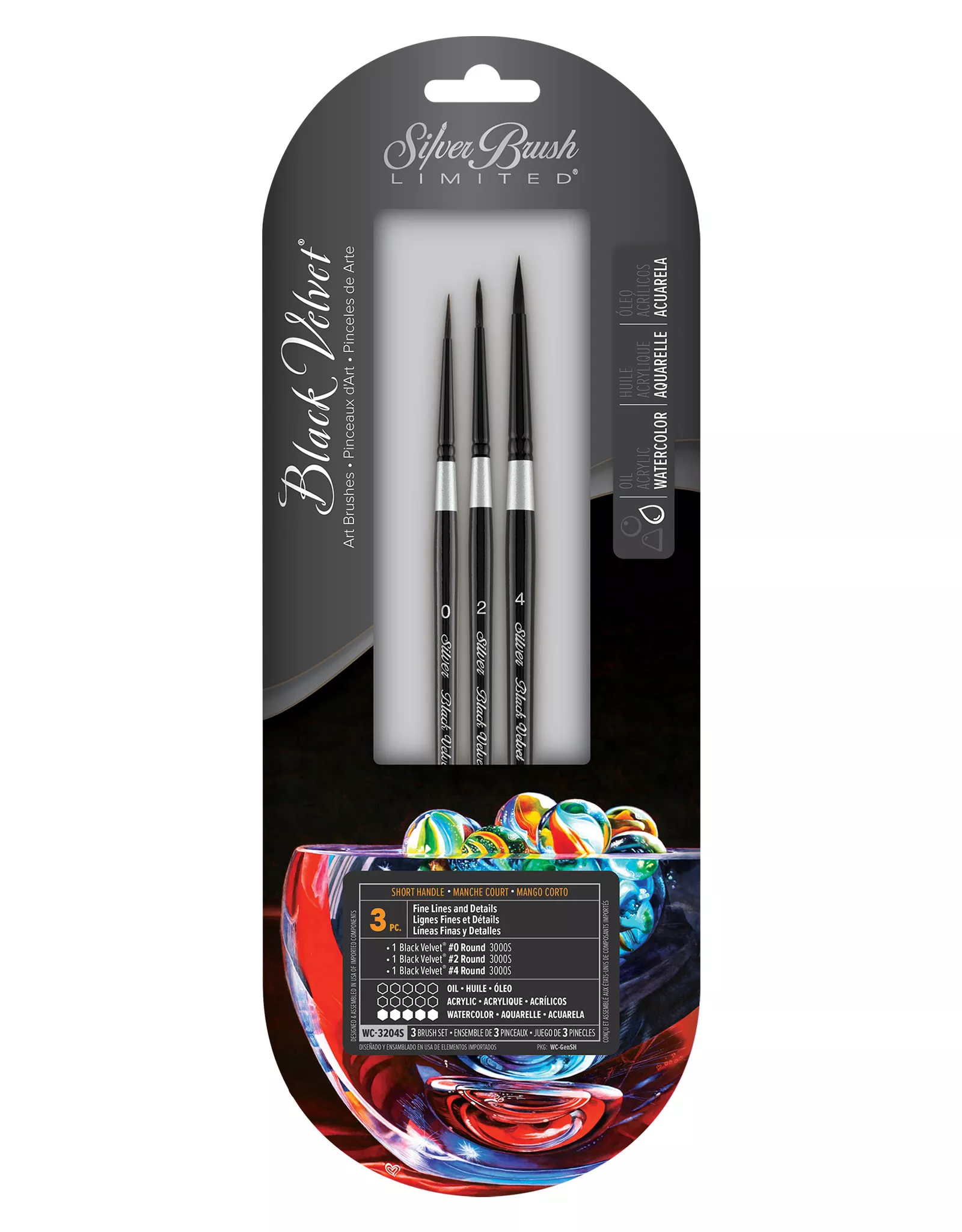 Silver Brush Black Velvet 3-Piece Detail Round Set