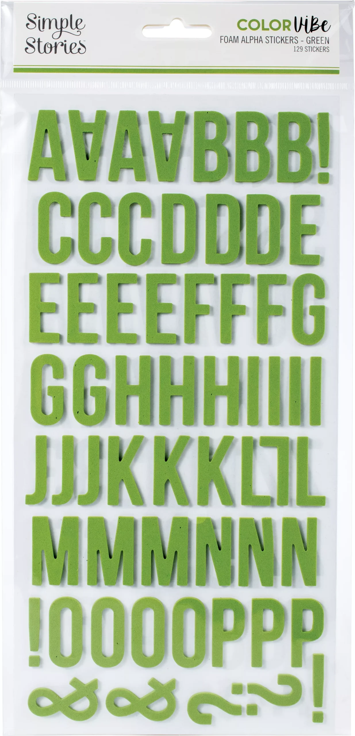 Simple Stories Color Vibe Foam Alpha Stickers 6"X12" 129/Pkg-Green