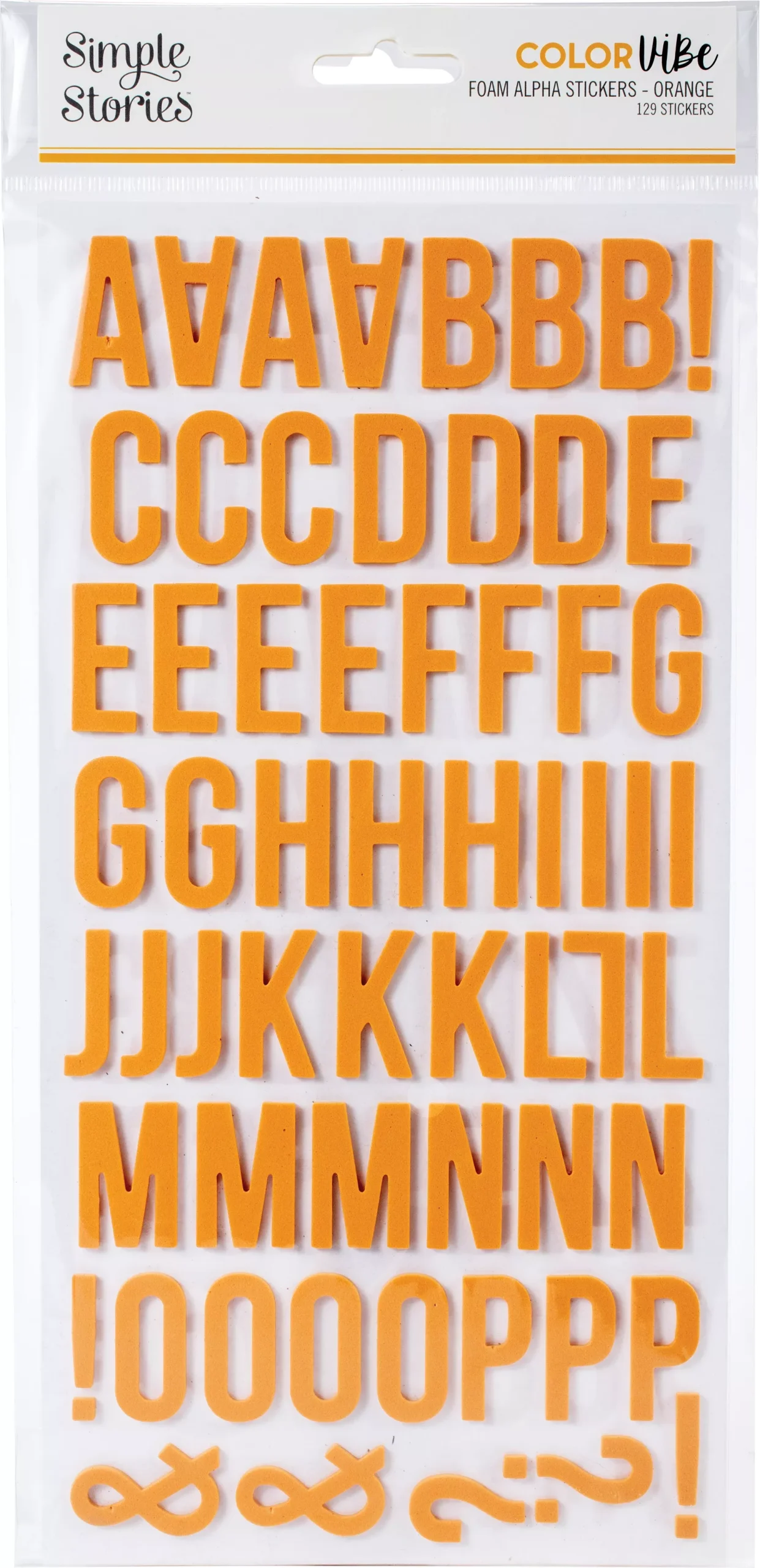 Simple Stories Color Vibe Foam Alpha Stickers 6"X12" 129/Pkg-Orange