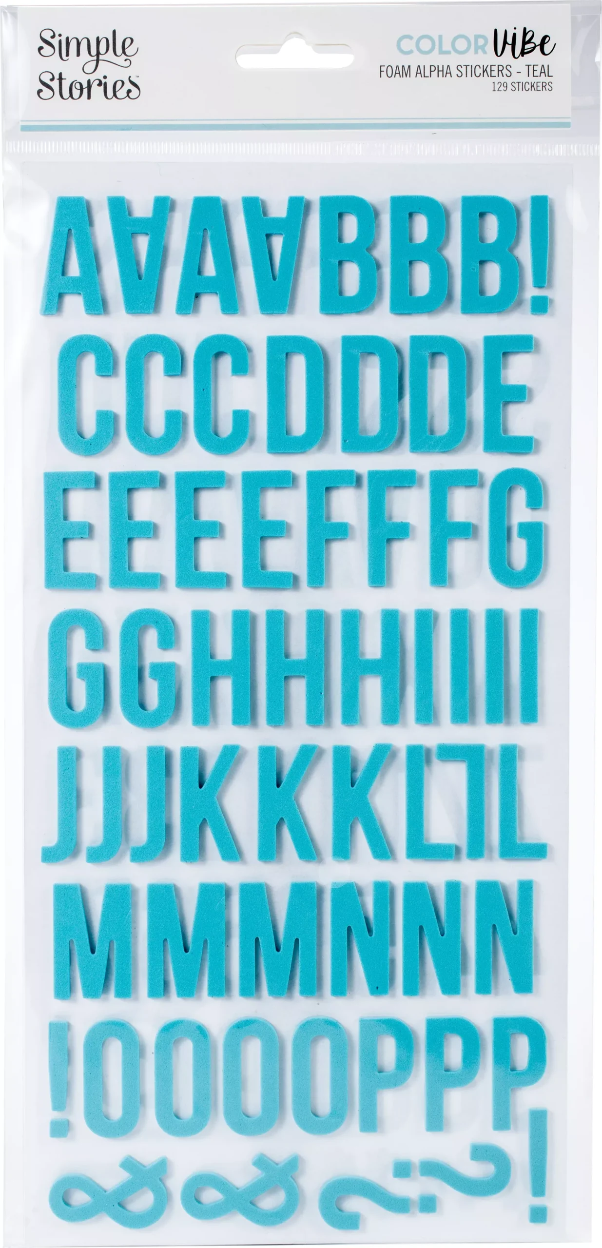 Simple Stories Color Vibe Foam Alpha Stickers 6"X12" 129/Pkg-Teal