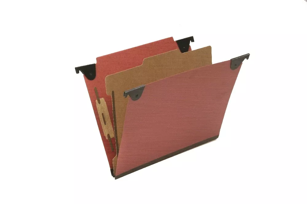SKILCRAFT Hanging Classification File Folders, 1 Divider, 4 Sections, Straight Top Tab, Letter, Red, 10/Box, 1 Box
