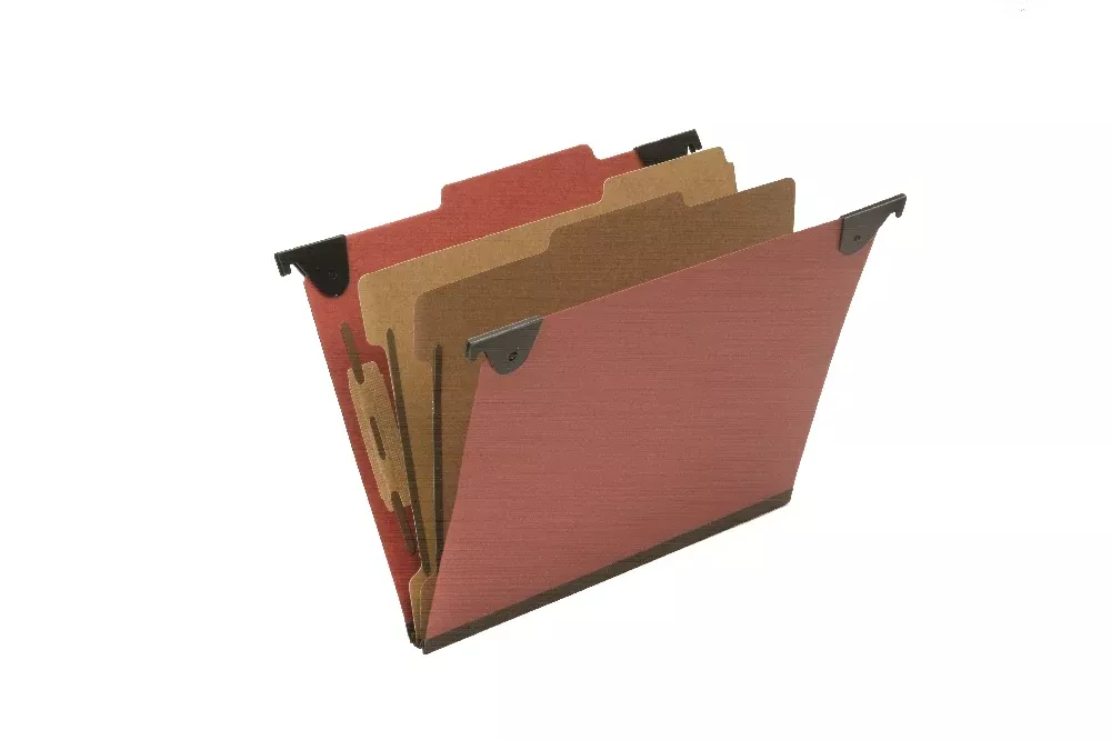 SKILCRAFT Hanging Classification File Folders, 2 Dividers, 6 Sections, Letter, Red, 10/Box, 1 Box