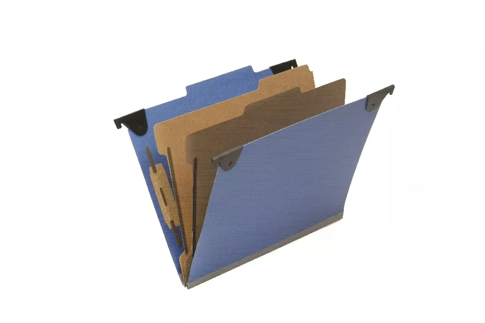 SKILCRAFT Hanging Classification File Folders, 2 Dividers, 6 Sections, Letter, Royal Blue, 10/Box, 1 Box