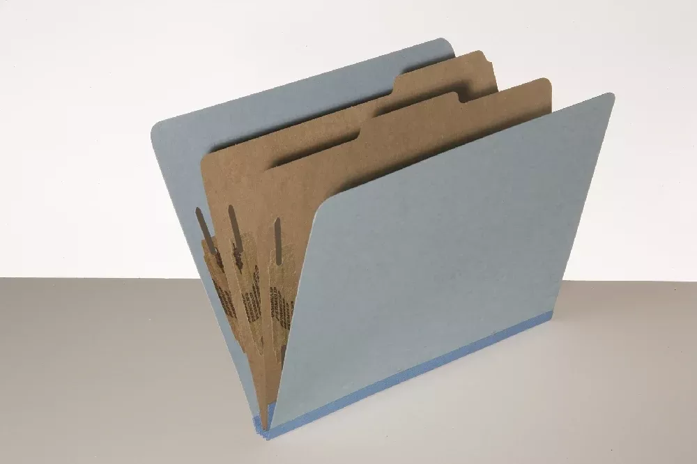 SKILCRAFT Pressboard Classification Folder, 2 Divider, 6 Part, Letter, Light Blue, 10/Box, 1 Box