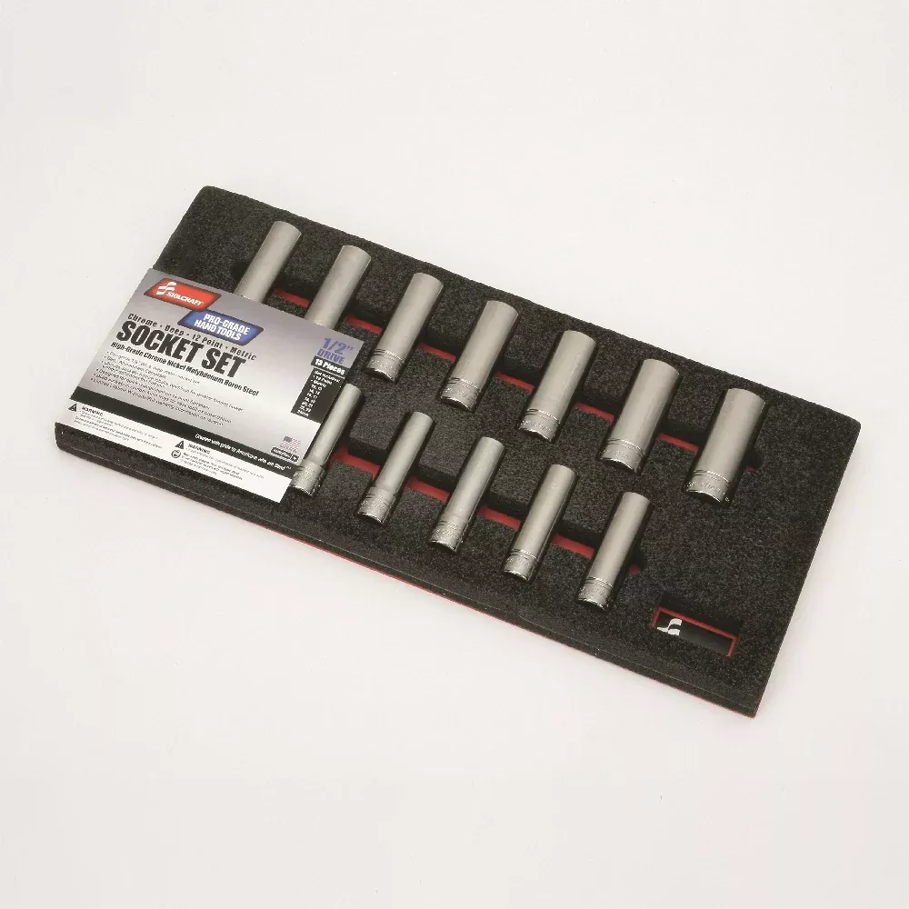 SKILCRAFT Pro-Grade Socket Set, 1/2" Drive Deep Metric 12-Point Fasteners, 13 Piece Set, Case of 4 Sets