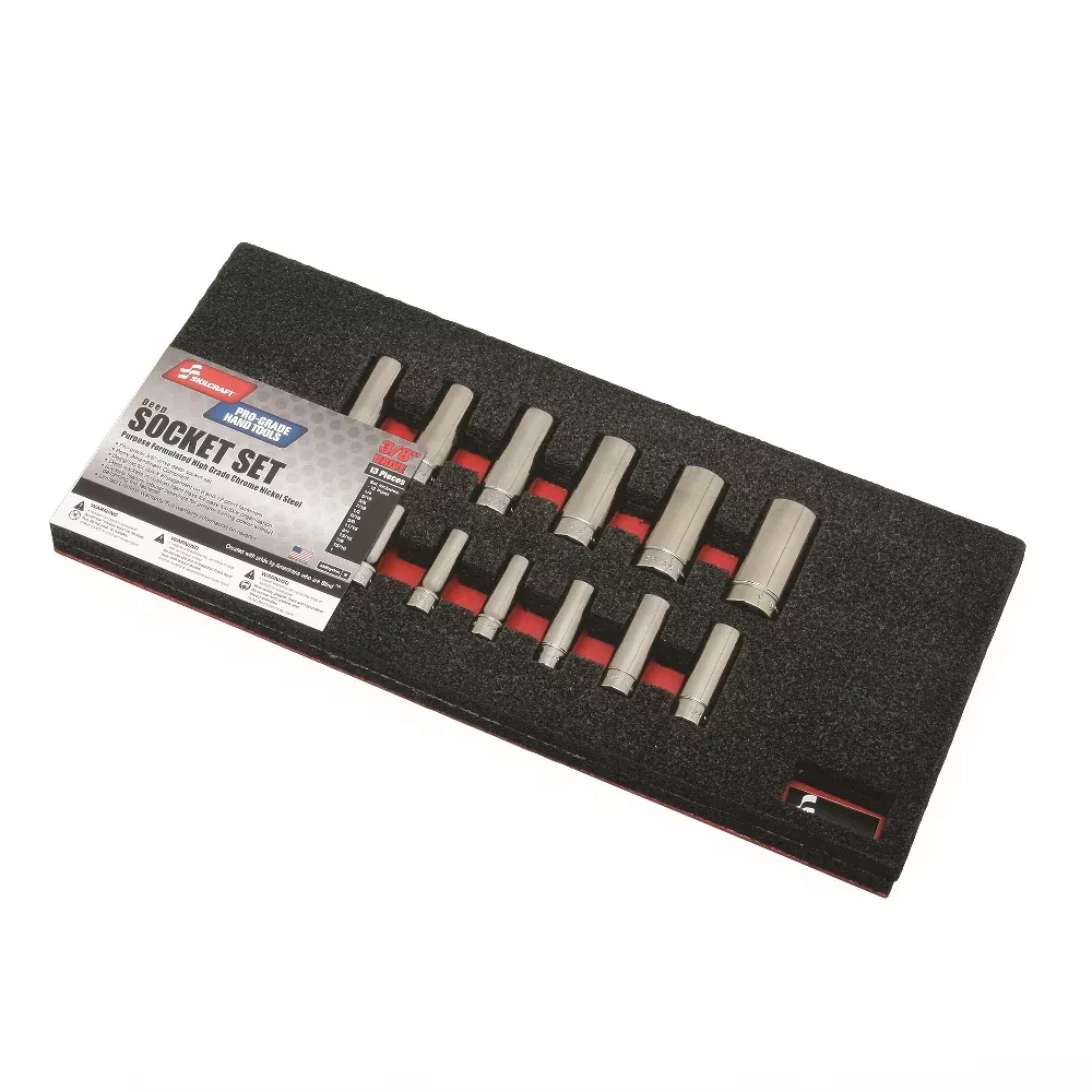 SKILCRAFT Pro-Grade Socket Set, 3/8" Drive SAE 12-Point Sockets, Deeps, 13 Piece Set, Case of 4 Sets