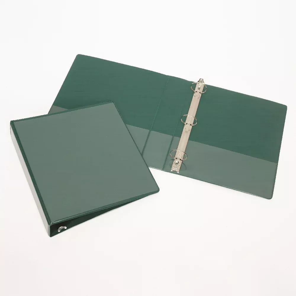 SKILCRAFT Round Ring View Binder, Green, 3" Capacity w/ Sheet Lifters, 1 Each