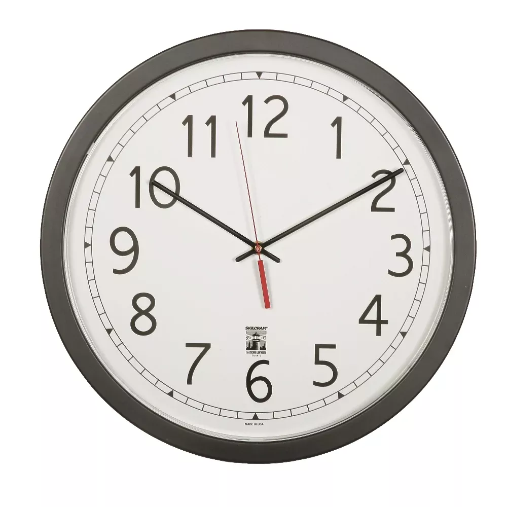 SKILCRAFT Self-Set Wall Clock, Plastic Contemporary Frame, 16.5" Diameter, 1 Each