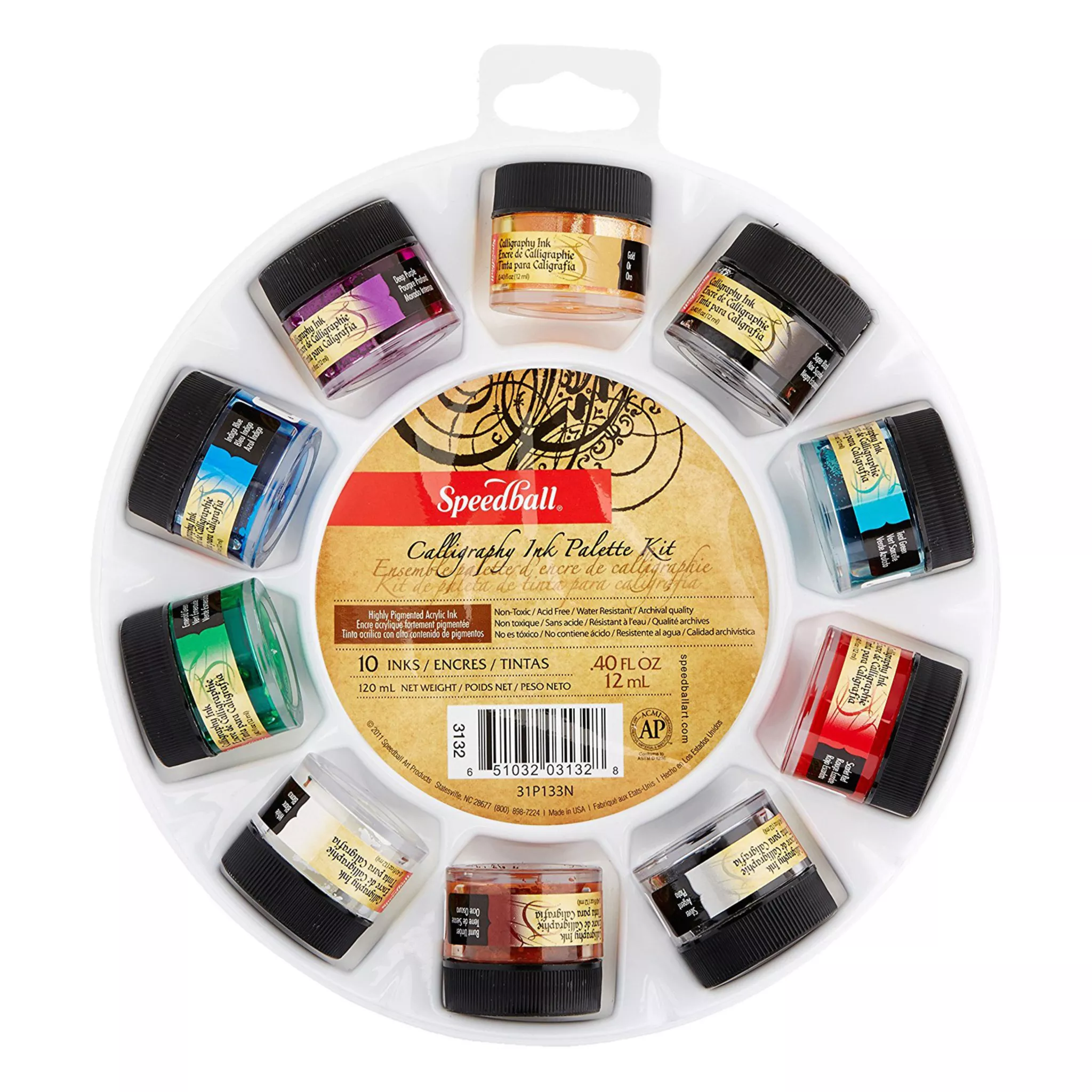 Speedball Calligraphy Pigmented Acrylic Ink, Set of 10