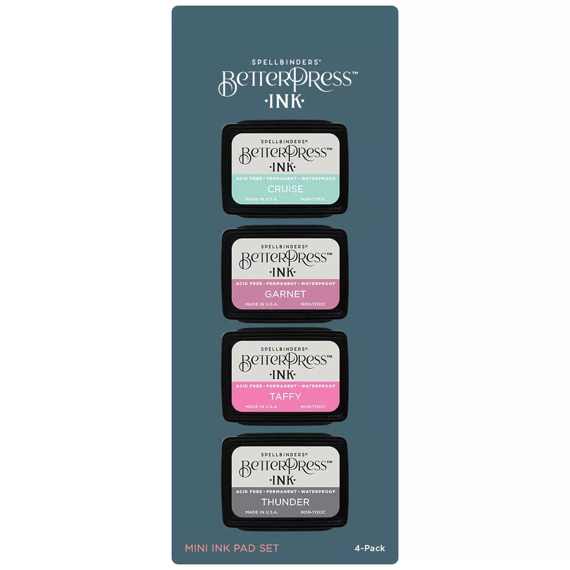Spellbinders BetterPress Letterpress Mini Ink Pad Set 4/Pkg Jet Set