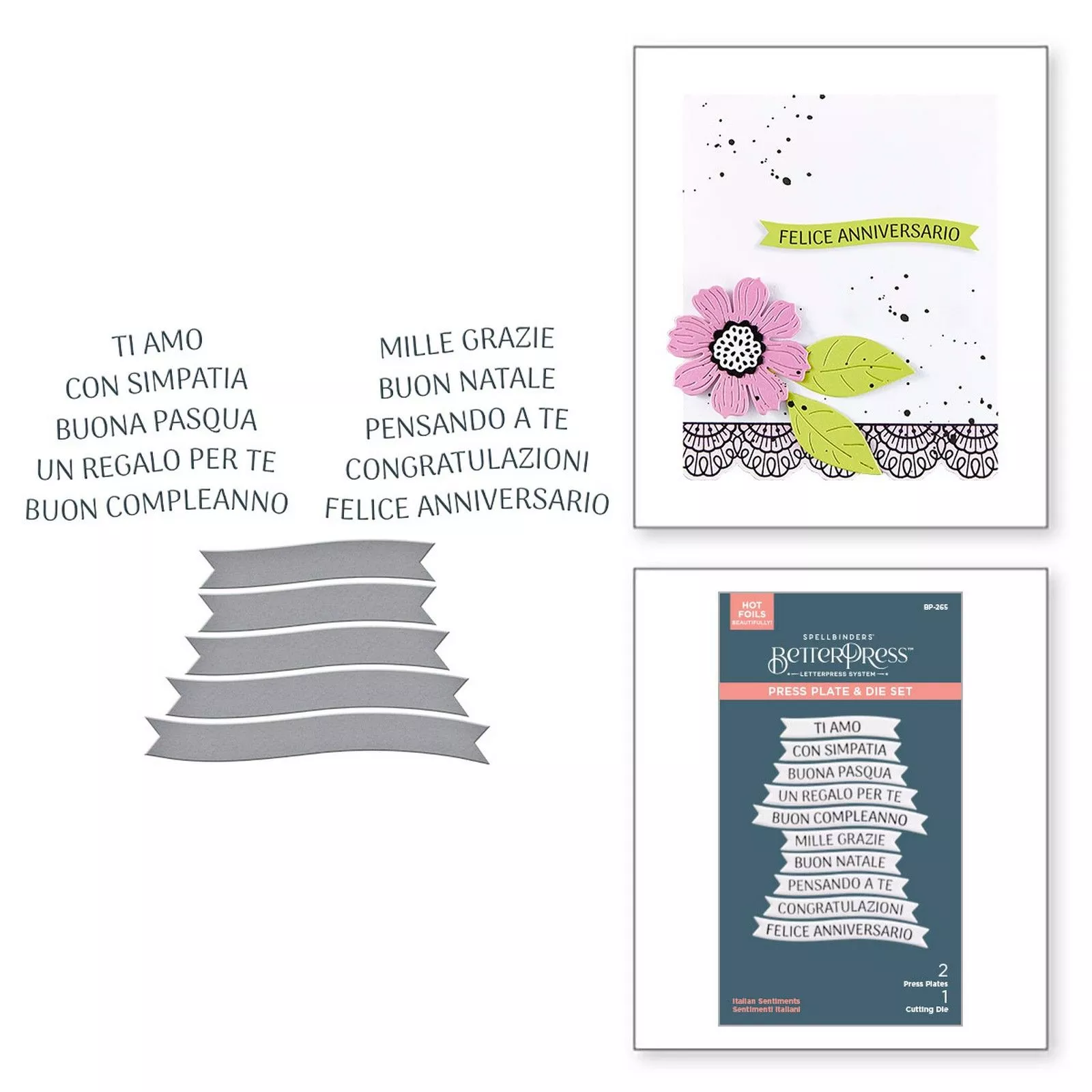 Spellbinders • BetterPress Plate & Die Set Italian Sentiments 3pcs