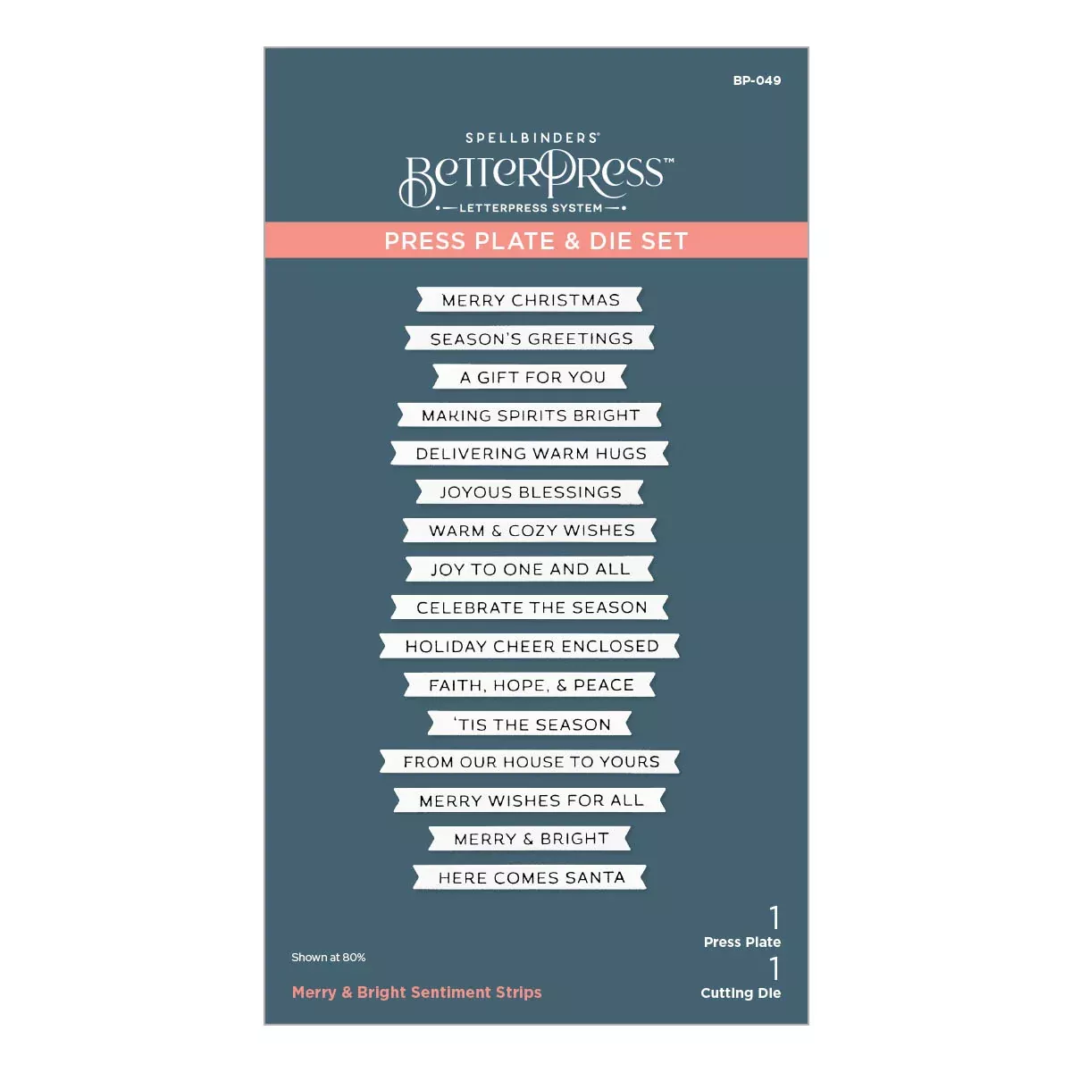Spellbinders BetterPress Press Plate & Die Set - Merry & Bright Sentiment Strips, BP-049