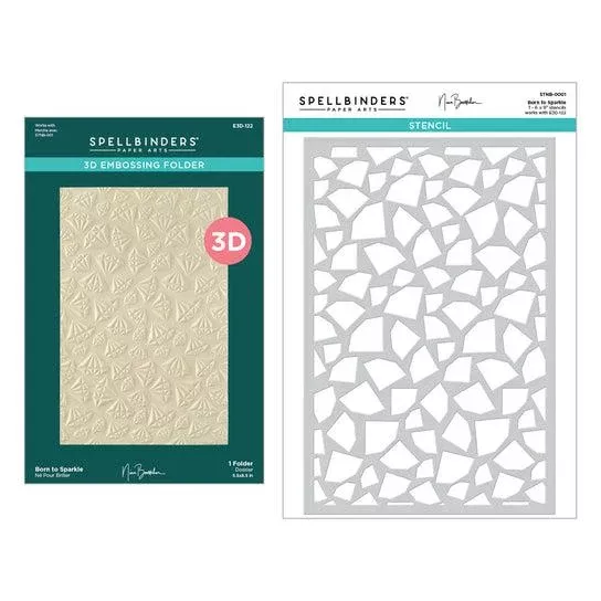 Spellbinders - Bougie Birthday Collection - 3D Embossing Folder & Stencils - Born to Sparkle