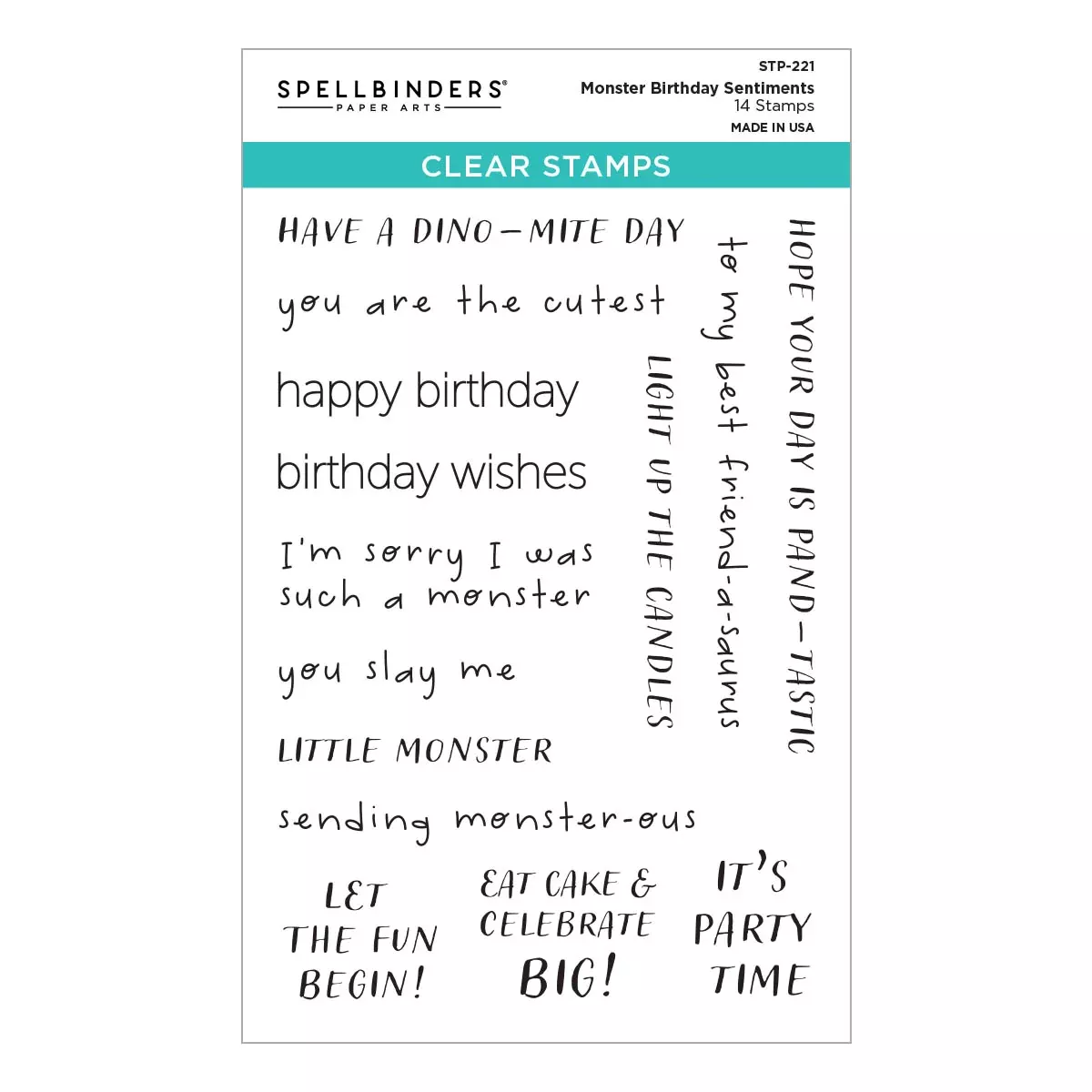 Spellbinders Clear Stamp Set - Monster Birthday Sentiments, STP-221
