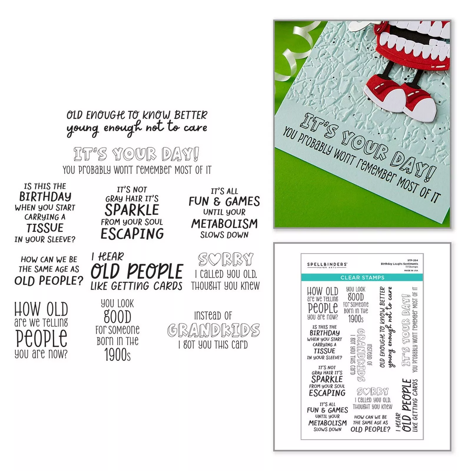 Spellbinders • Clear Stamps Birthday Laughs Sentiments 11pcs