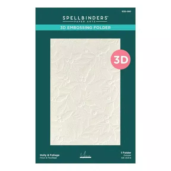 Spellbinders - De-Light-Ful Christmas Collection - 3D Embossing Folder - Holly & Foliage