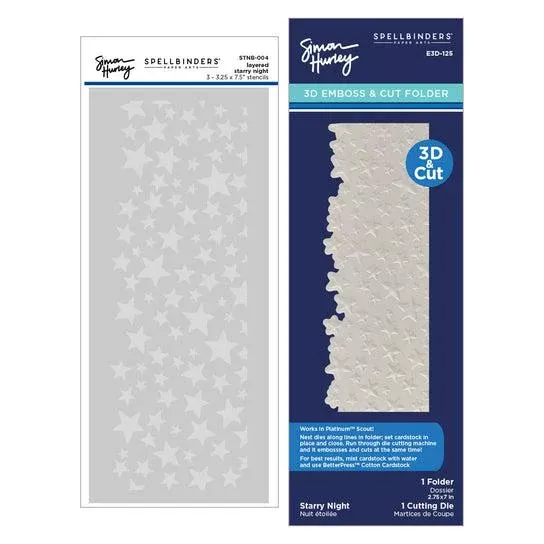 Spellbinders - Space Adventure Collection - 3D Embossing Folder & Stencils Set - Starry Night