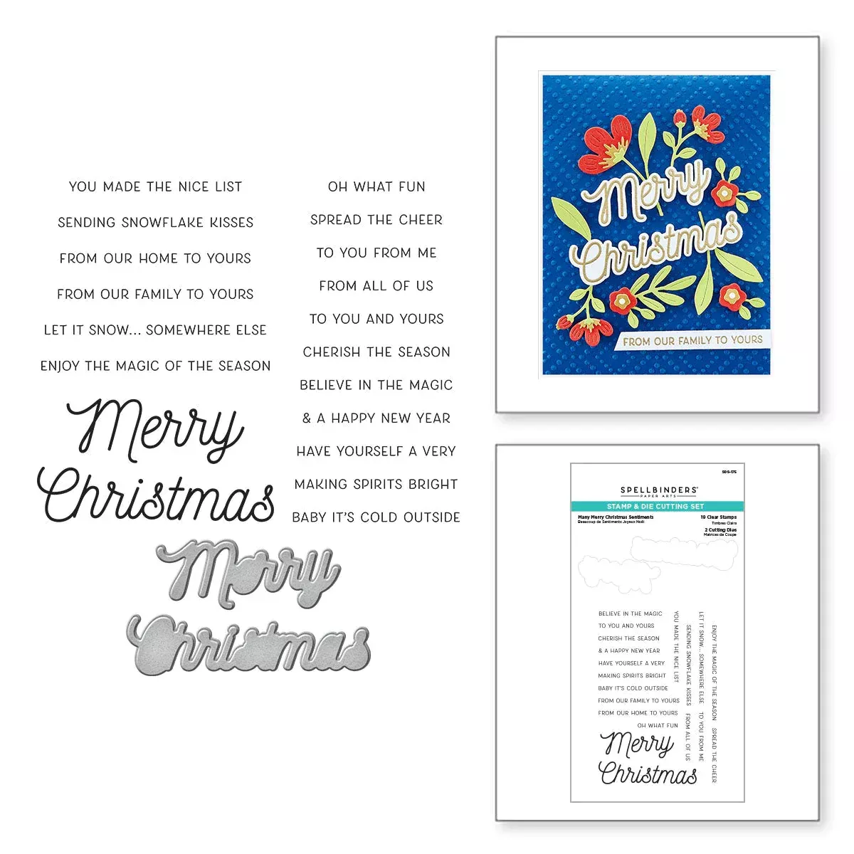 Stamp & Die Combo: Spellbinders-Many Merry Christmas Sentiments Clear Stamp & Die Set