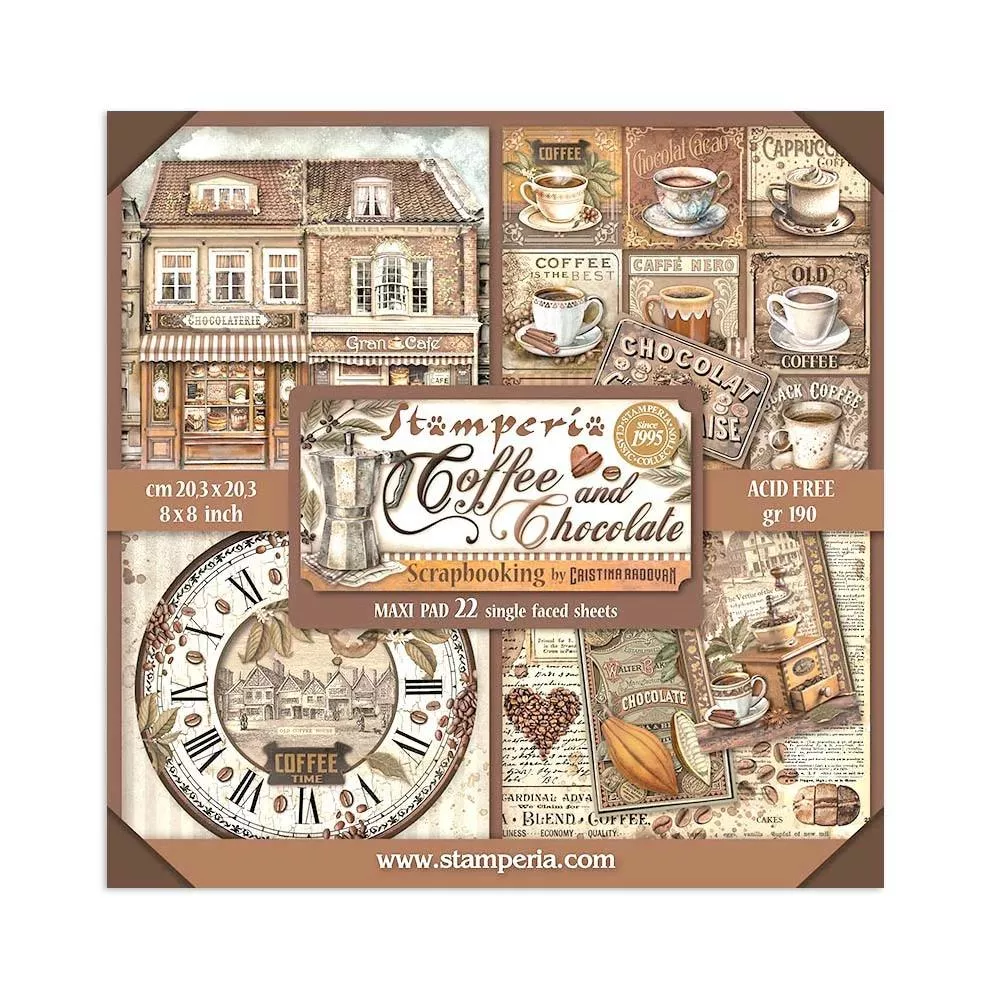 Stamperia Coffee and Chocolate Single-Sided Paper Pad 8"X8" 22/Pkg