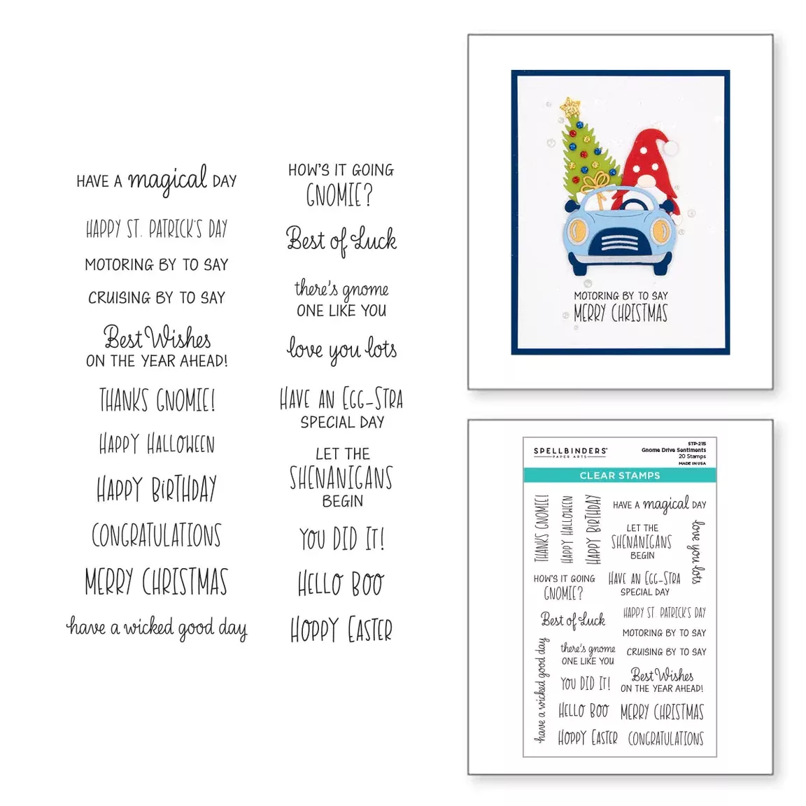 Stamps: Spellbinders-Gnome Drive Sentiments