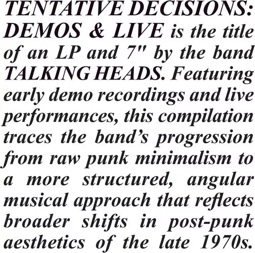 Talking Heads - Tentative Decisions (LP + 7")