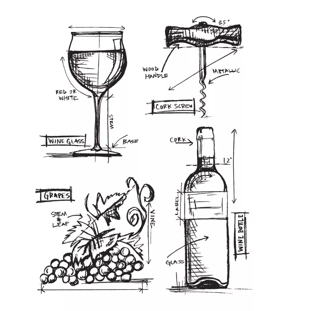 Tim Holtz Cling Rubber Stamps Wine Blueprints CMS333