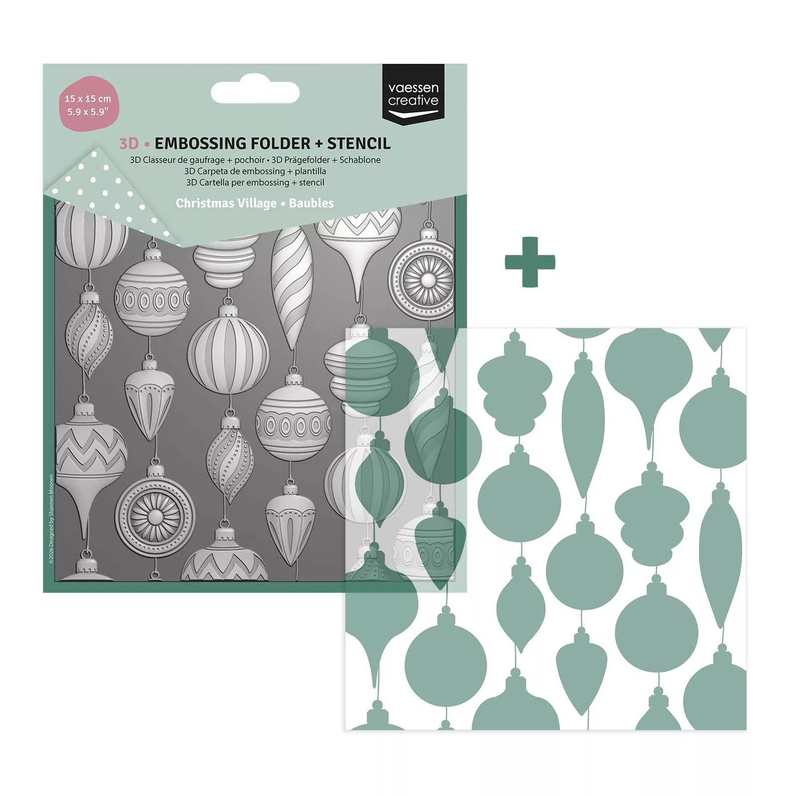 Vaessen Creative • 3D Embossing Folder + Stencil Christmas Baubles 5.9x5.9"