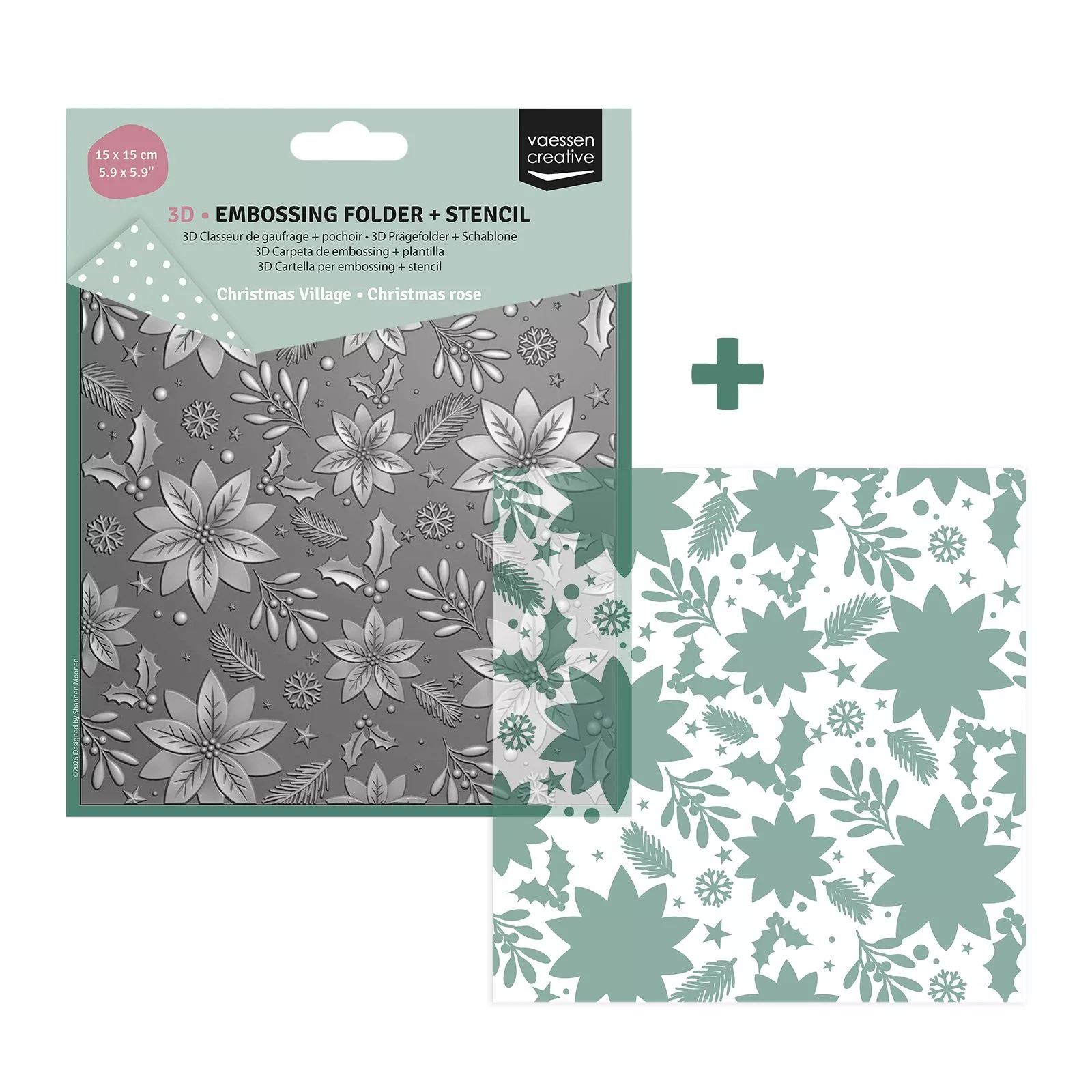 Vaessen Creative • 3D Embossing Folder + Stencil Christmas Rose 5.9x5.9"