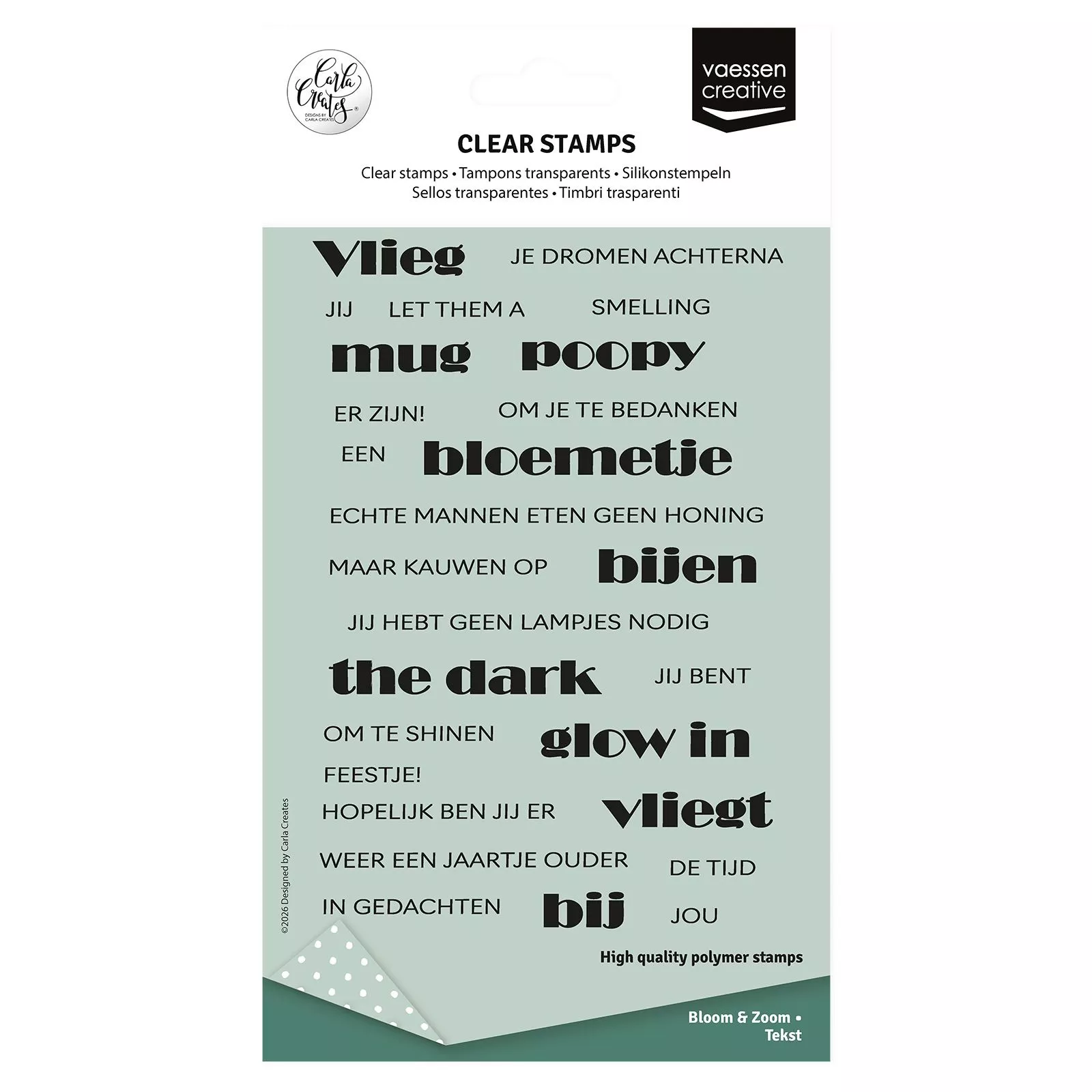 Vaessen Creative • Clear Stamps by Carla Creates Text Bloom & Zoom 27pcs
